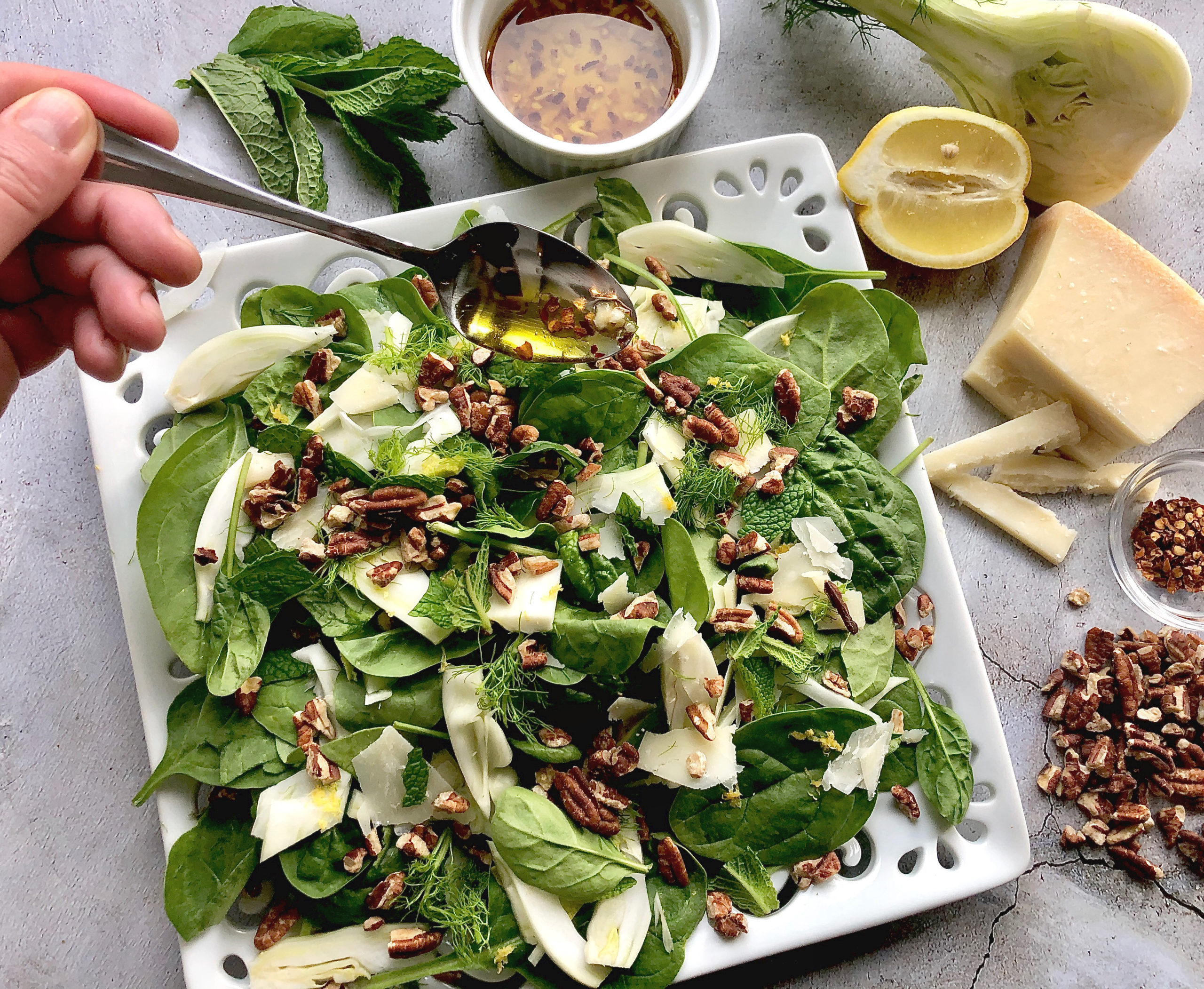Shaved Fennel and Baby Spinach Salad